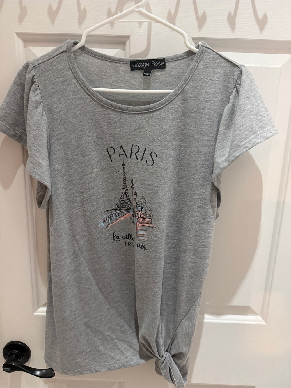 Vintage Rose Paris Graphic Tie-Hem Tee - Gray